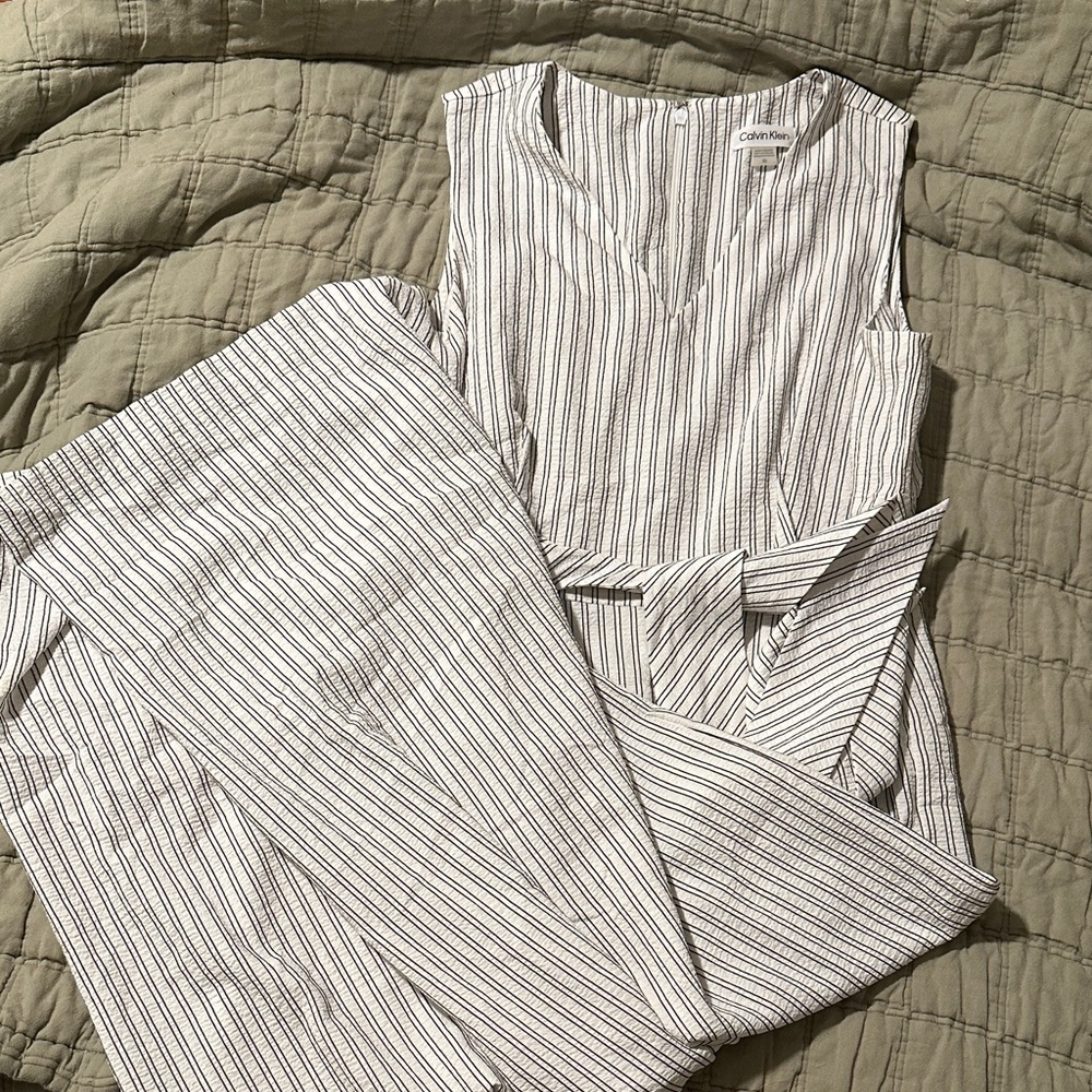 Calvin Klein Black and White Striped Jumpsuit